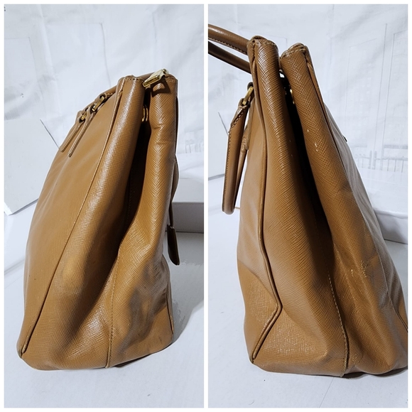 Prada Vitello Shine Leather Galleria Double Zip Large Tote Bag Brown - Picture 7 of 15